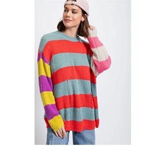 Easel Colorful distressed Striped Sweater